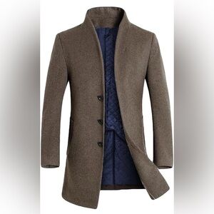 Mordenmiss Men's French Woolen Coat Business Down Jacket Trench Topcoat, khaki L
